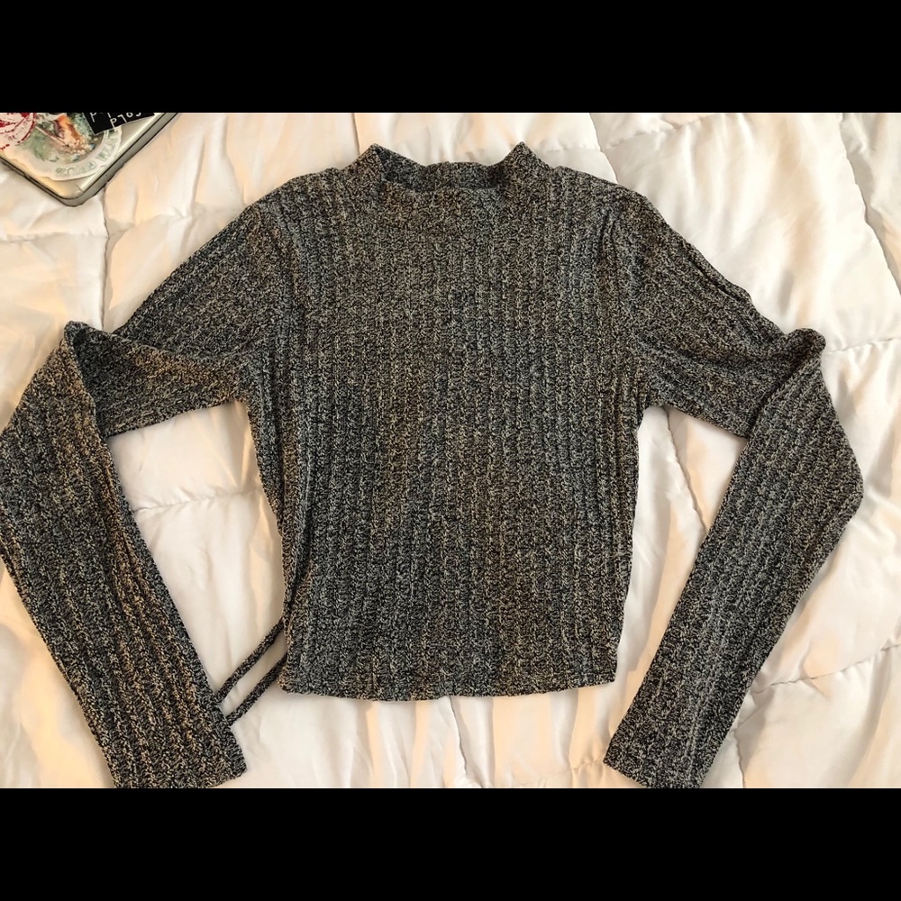 Cropped long sleeve mock neck sweater